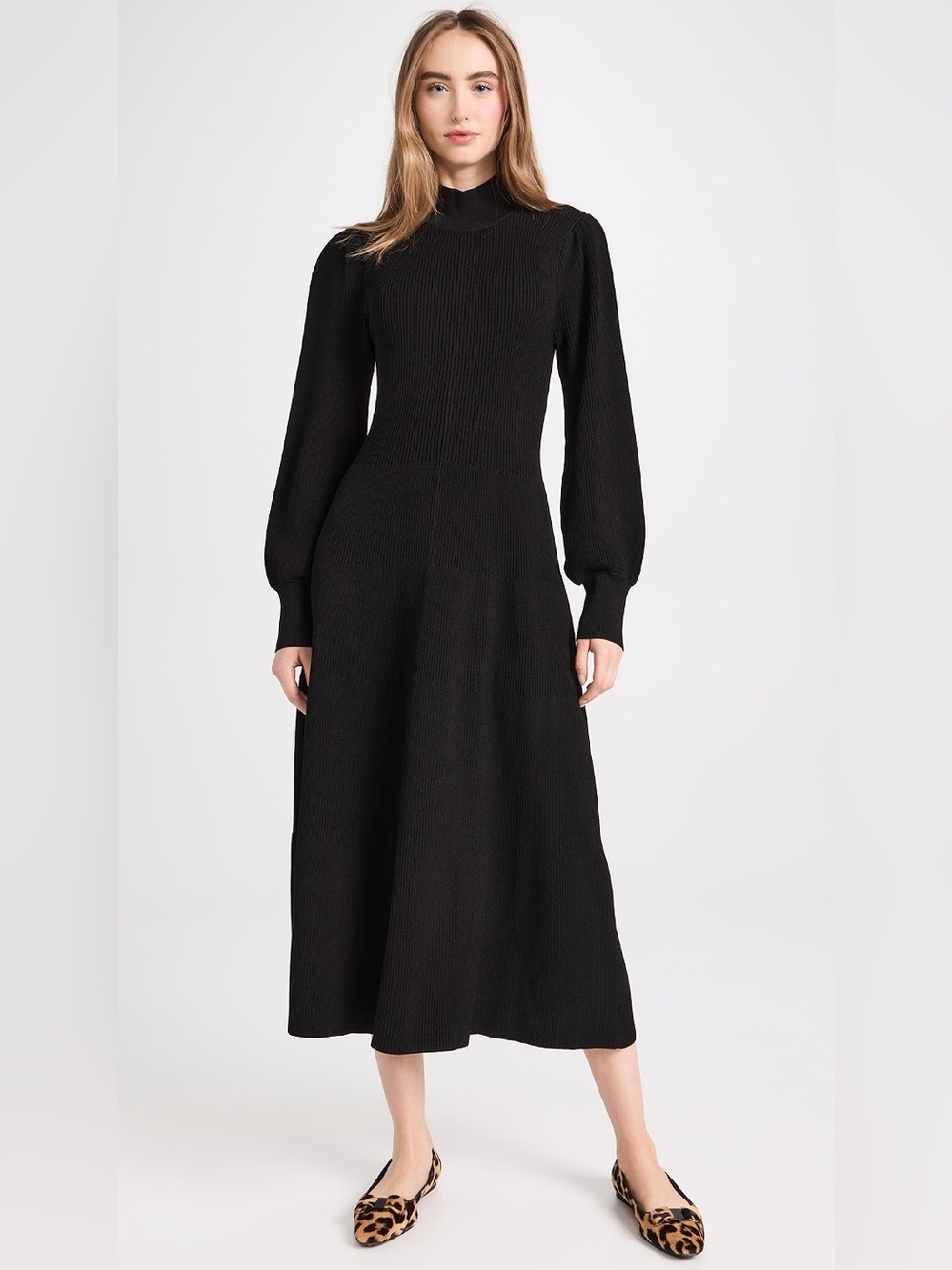 Hill House Black Persephone Long Sleeve Knit Midi Dress Size Medium